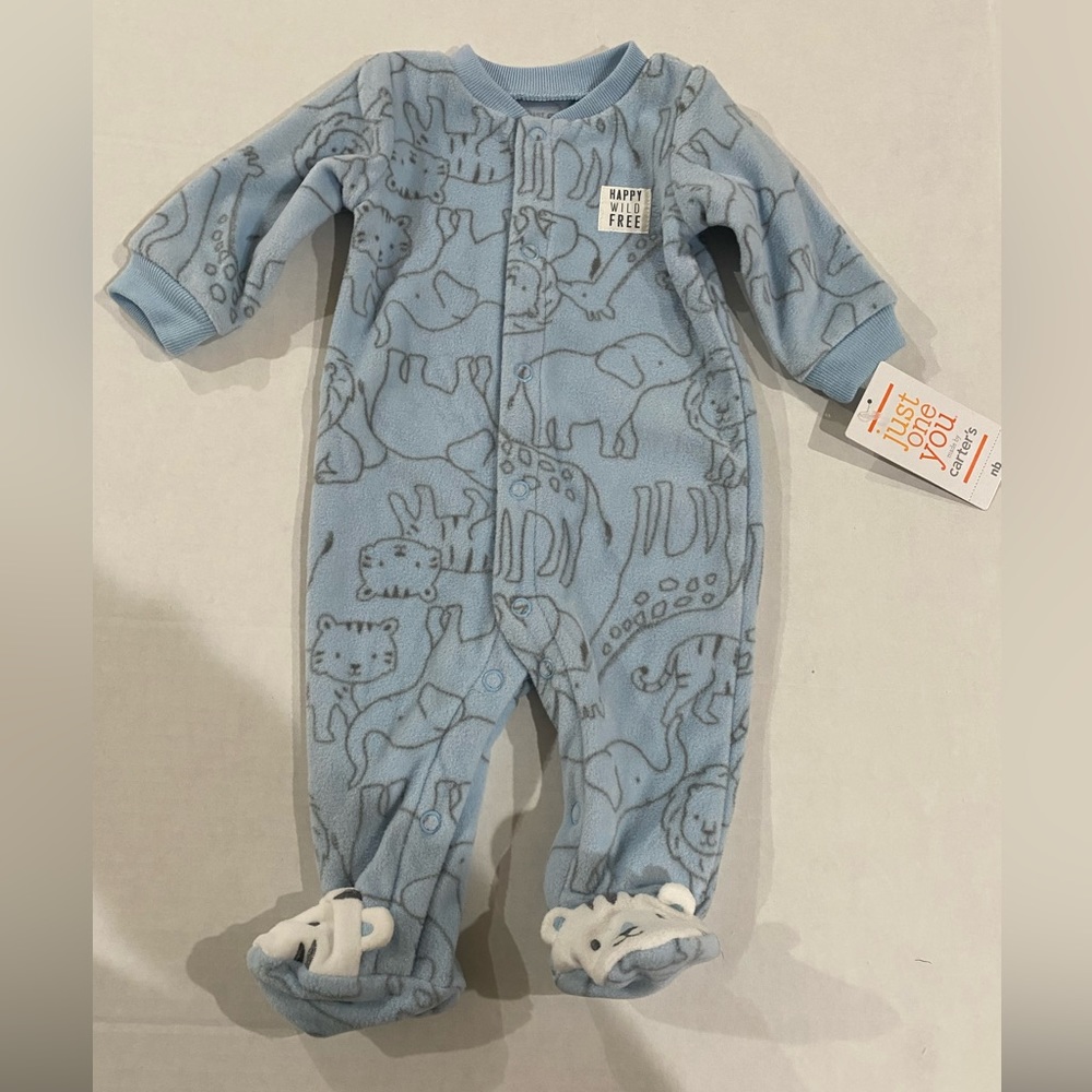 Just one you  Carters NWT blue fleece pajama with animals size NB